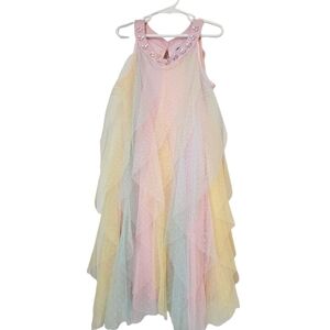 Emma Riley Pastel Rainbow Tulle Kids Formal Dress Pink Blue Yellow Flowy